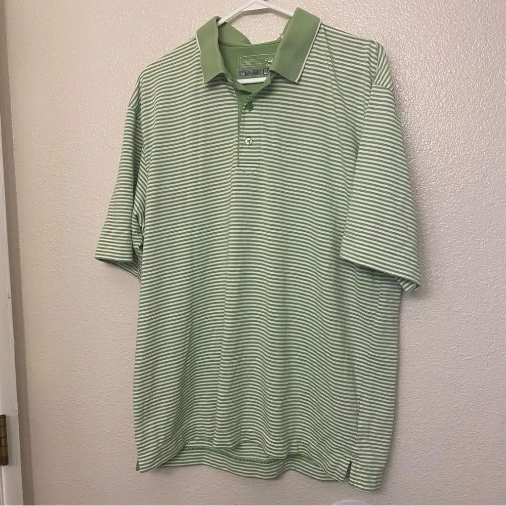 Cutter and Buck dri tech Men’s Performance Golf Polo green Stripe shirt L